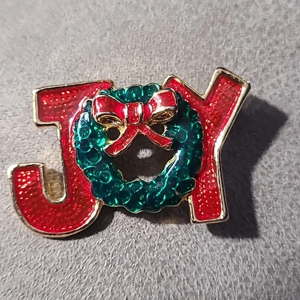Festive JOY Red Green WREATH BOW Brooch‎